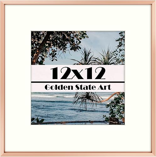 Vista 322 de Golden State Art - Marco de fotos de aluminio satinado clásico de 8 x 10 con alfombrilla de color marfil para fotos de 5 x 7 y cristal real, Dorado
