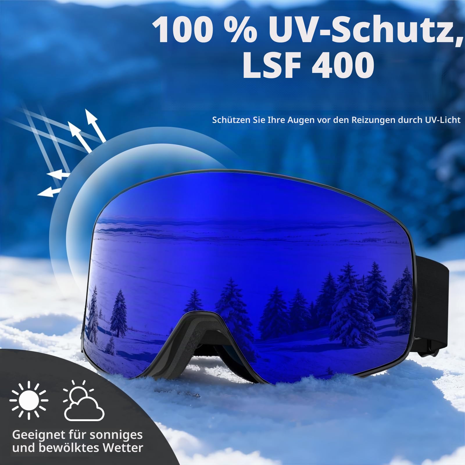 Skibrille für Herren Damen,YH212 Magnetische Snowboardbrille Anti-Beschlag OTG UV-Schutz Skibrille Schneebrille für Skifahren Wintersport
