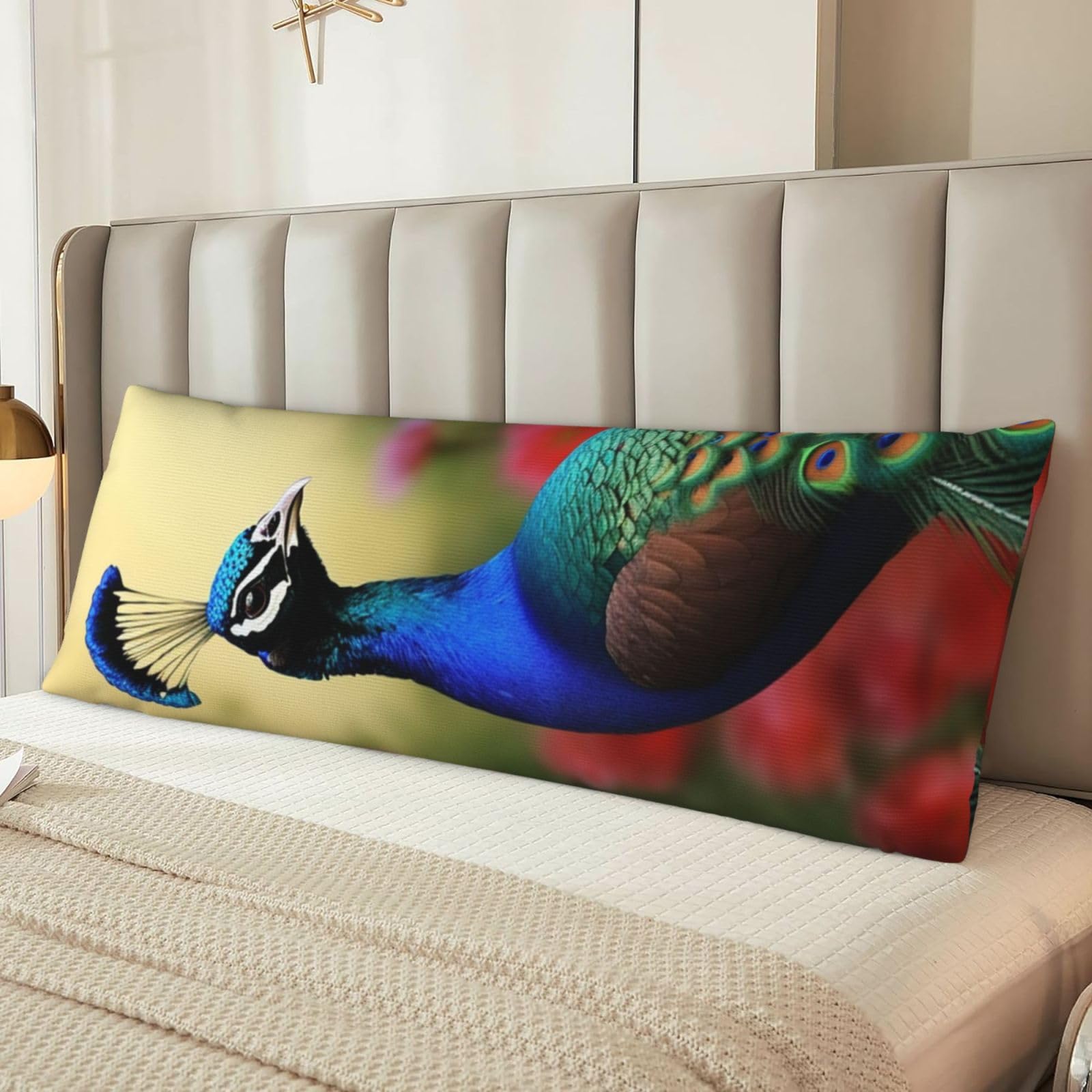 Peacock Flowers Body Pillow Case Cover, Microfiber Long Pillow Cases, Ultra Soft and Cozy Plush Body Pillowcase Decorative Long Bed Pillow Cover for Sleeping 20x54 Inches