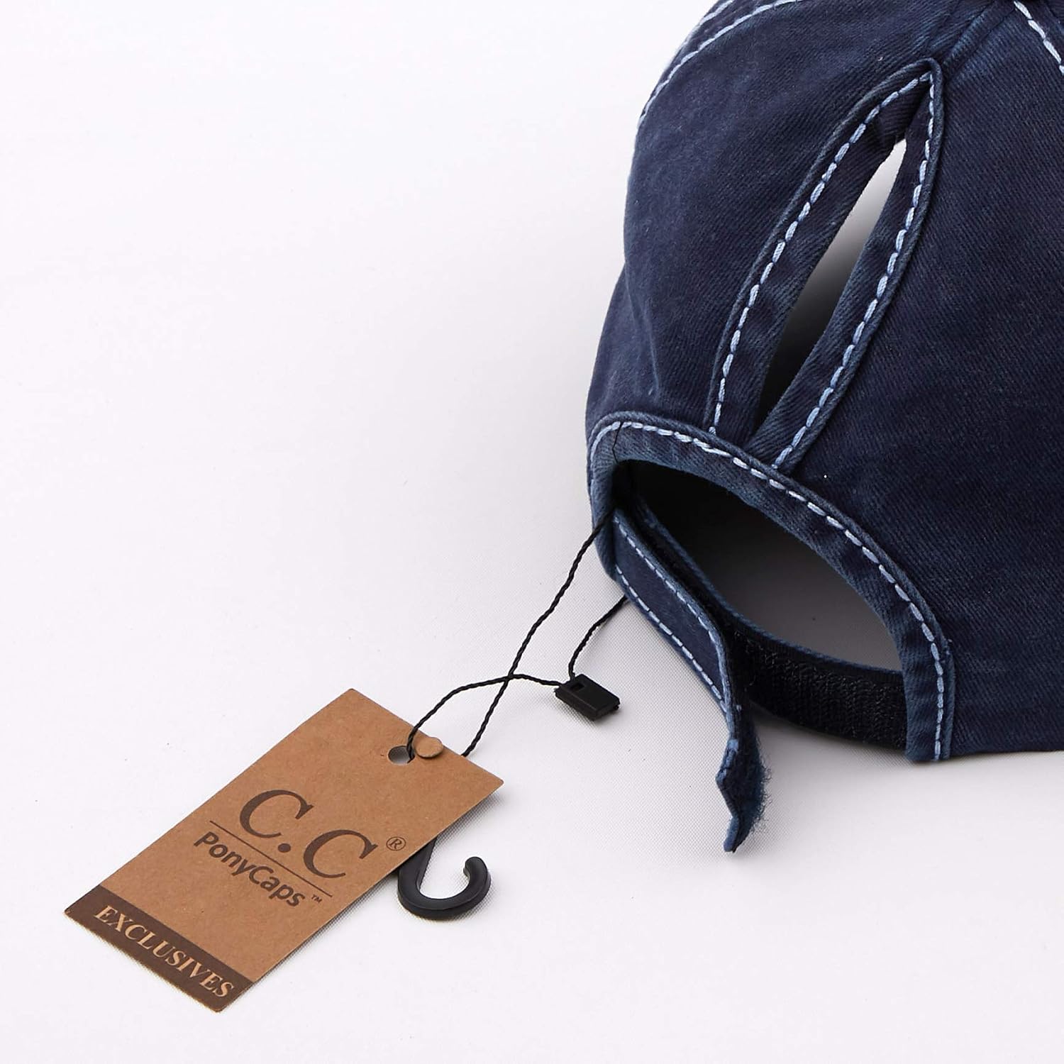 C.C Exclusives Hatsandscarf Washed Distressed Cotton Denim Ponytail Hat Adjustable Baseball Cap (BT-14) - Image 3