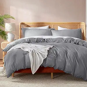 Nestl Full Duvet Cover Set with Comforter Insert - Grey 4 Piece 80x90 Duvet Cover & 2 Pillow Shams with White Quilted Down Alternative Comforter, Ultra Soft, All Season