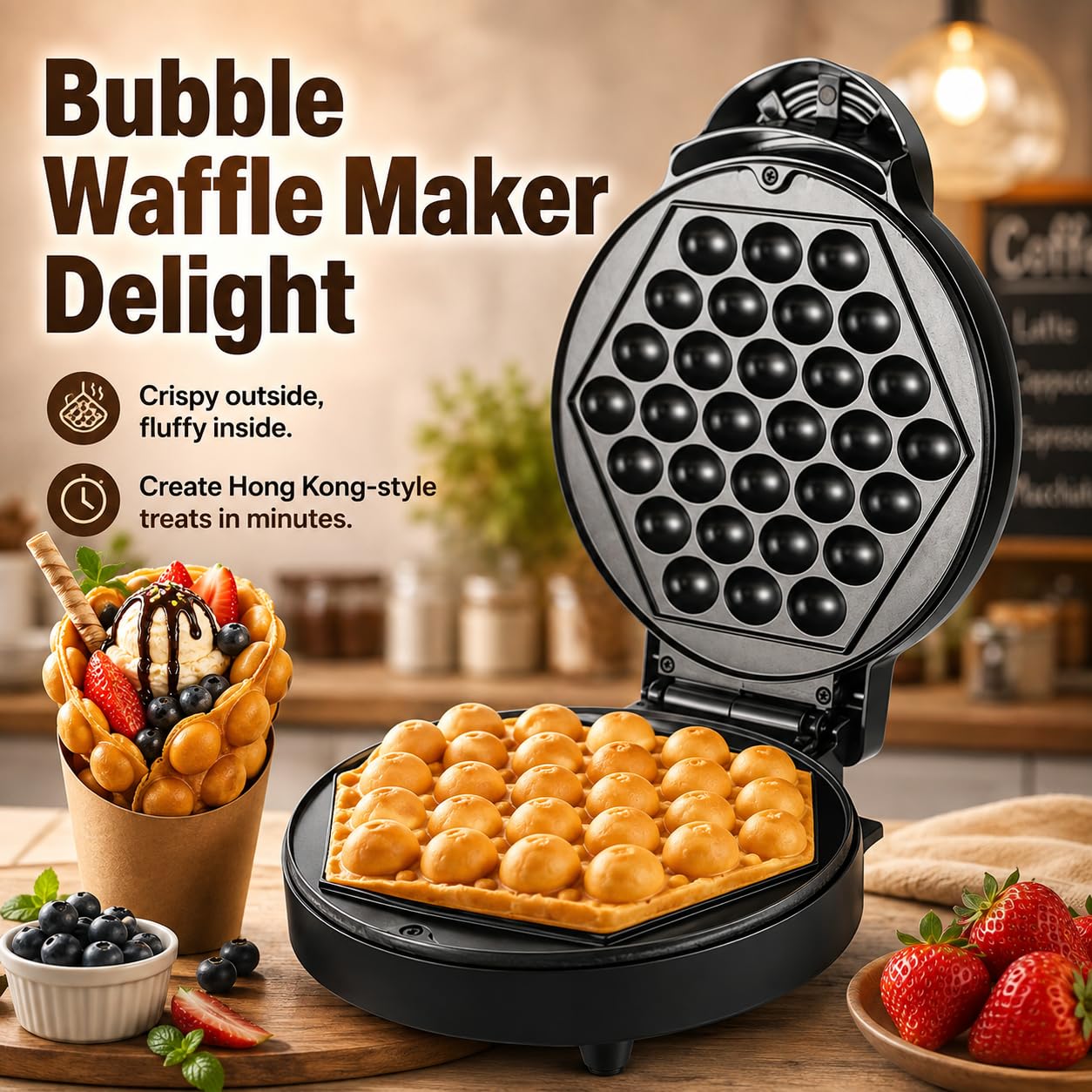 Macchina per waffle a bolle, riscaldamento fronte-retro da 1000 W