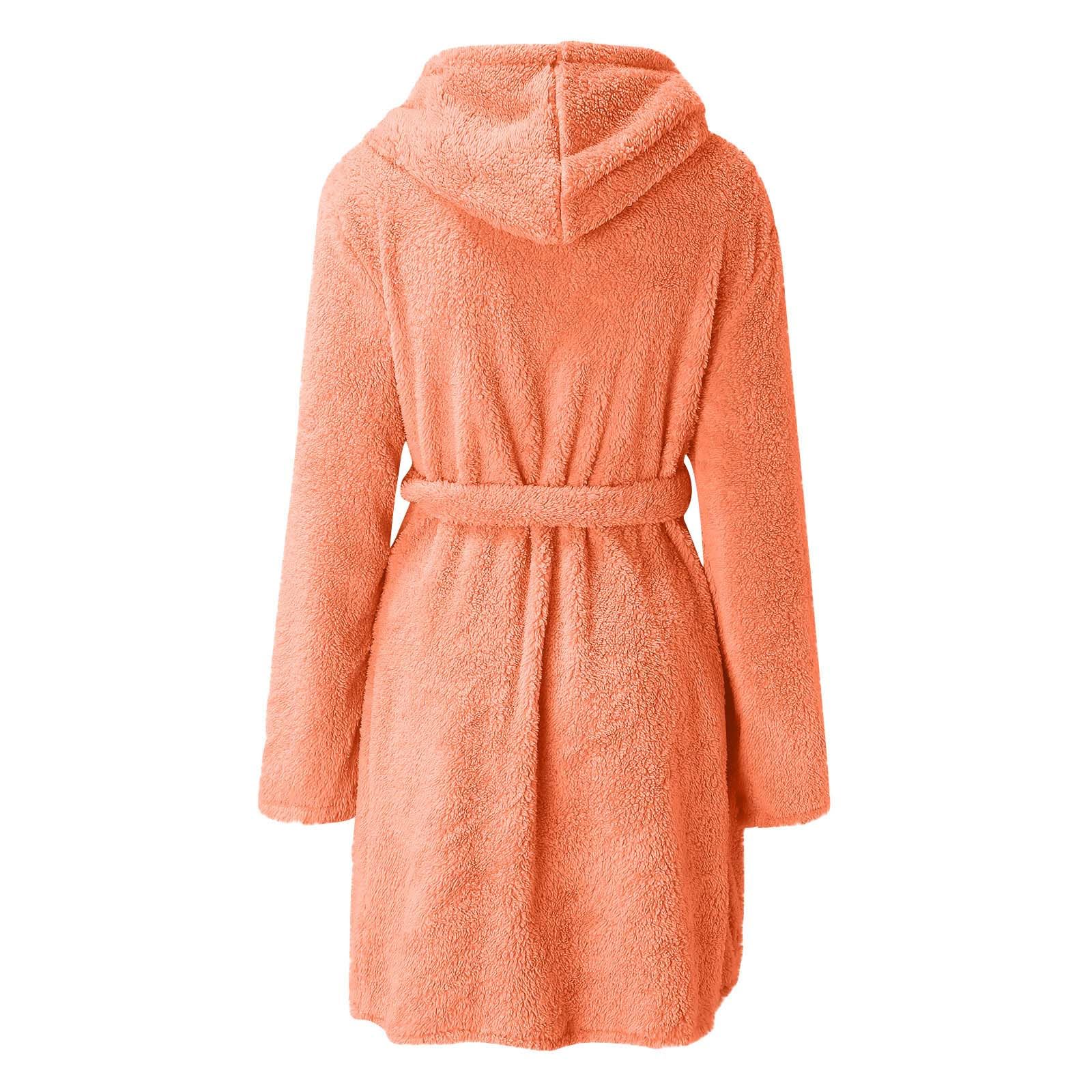 Albornoz de Franela Naranja Cálida con Capucha, Suave y Esponjoso, Ideal para El Invierno, Kimono y Bata de Manga Larga, Sencillos y Cómodos.