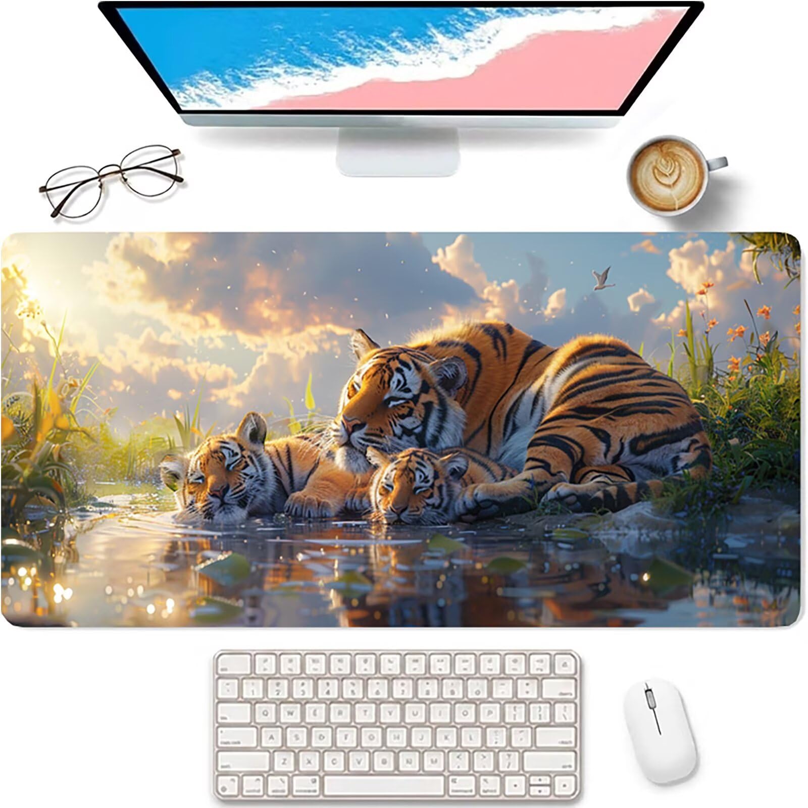 Verde Alfombrilla Ratón XXL 1600x800x3mm, Tigre Grande Mouse Pad T-7050 | Alfombrilla Ratón Gaming Mejora la Precisión y la Velocidad, Alfombrilla Escritorio para Jugadores de PC, Oficina