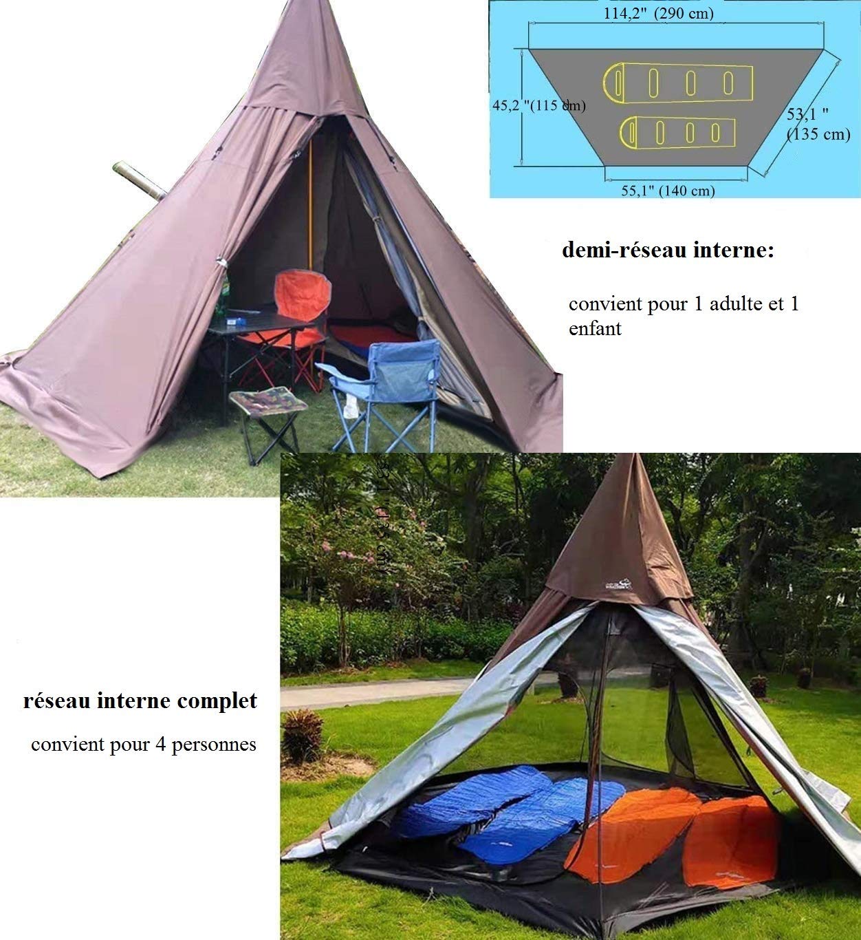 TentHome - Tienda de campaña impermeable para 4 temporadas con agujero de chimenea y tienda interior de campaña para caminatas al aire libre y trekking