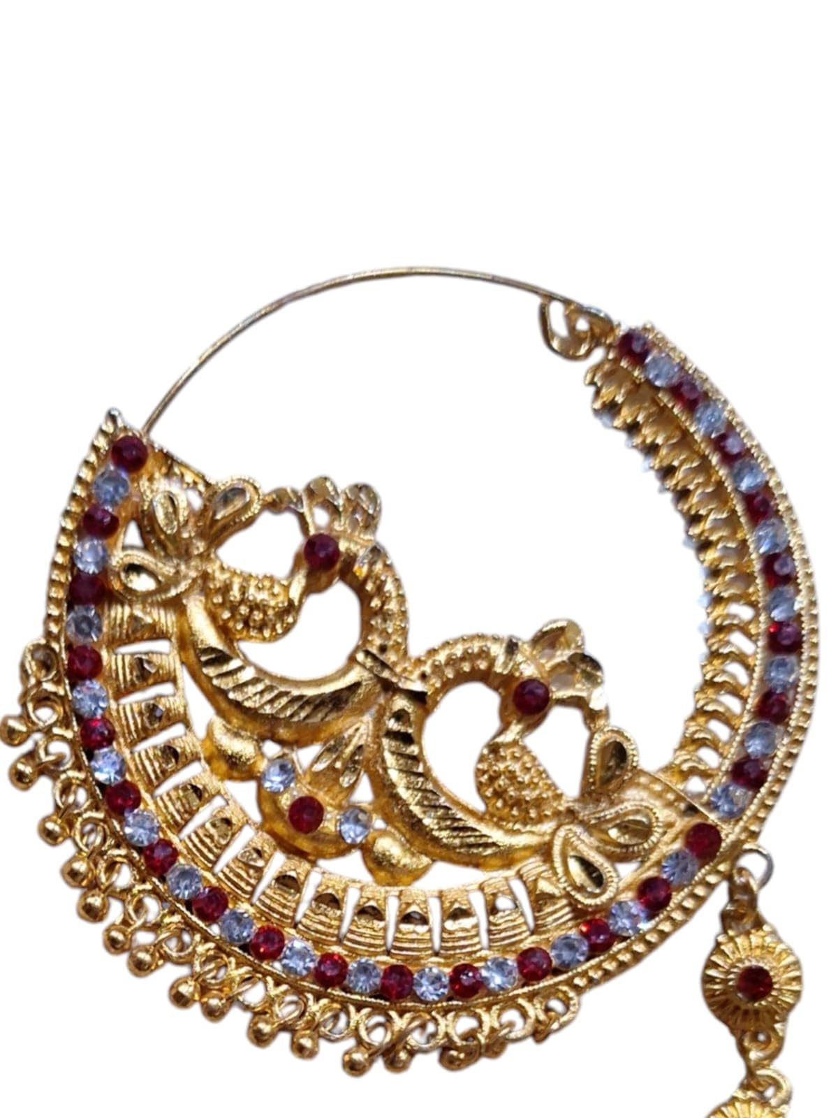 Women's Brass Copper Gold Plated Peacock Head Uttarakhandi Garwali Kumaoni Nath with Chain-image-12