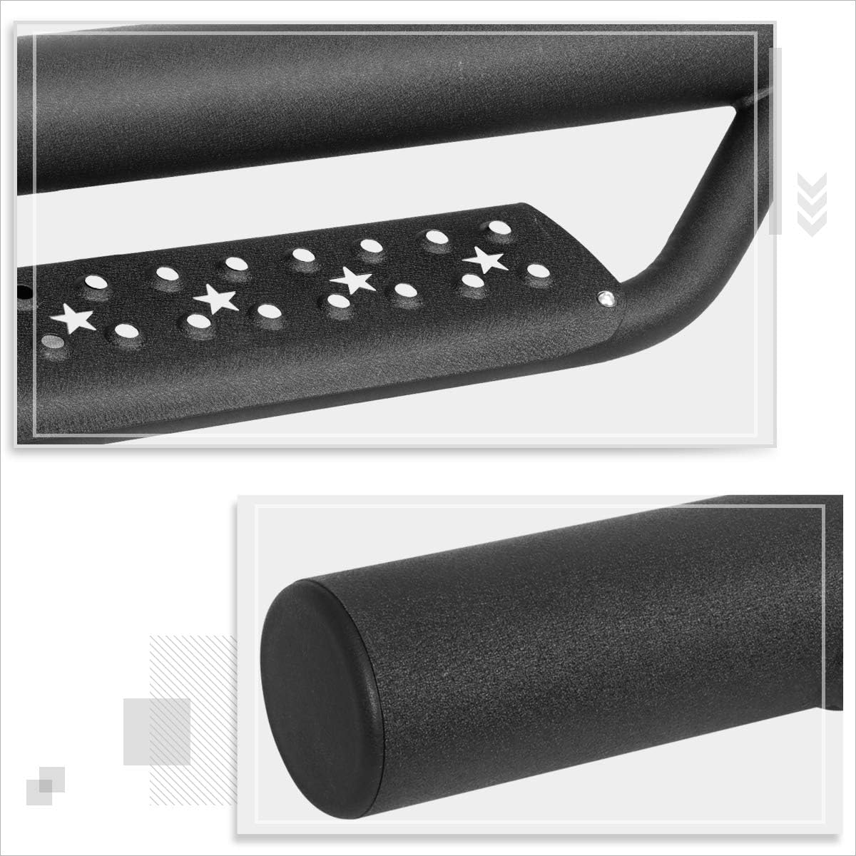 [Pair] 3 Inch Black Steel Round Tube Nerf Bars Side Steps w/Drop Step Pads Compatible with 07-18 Jeep Wrangler JK 2-Dr