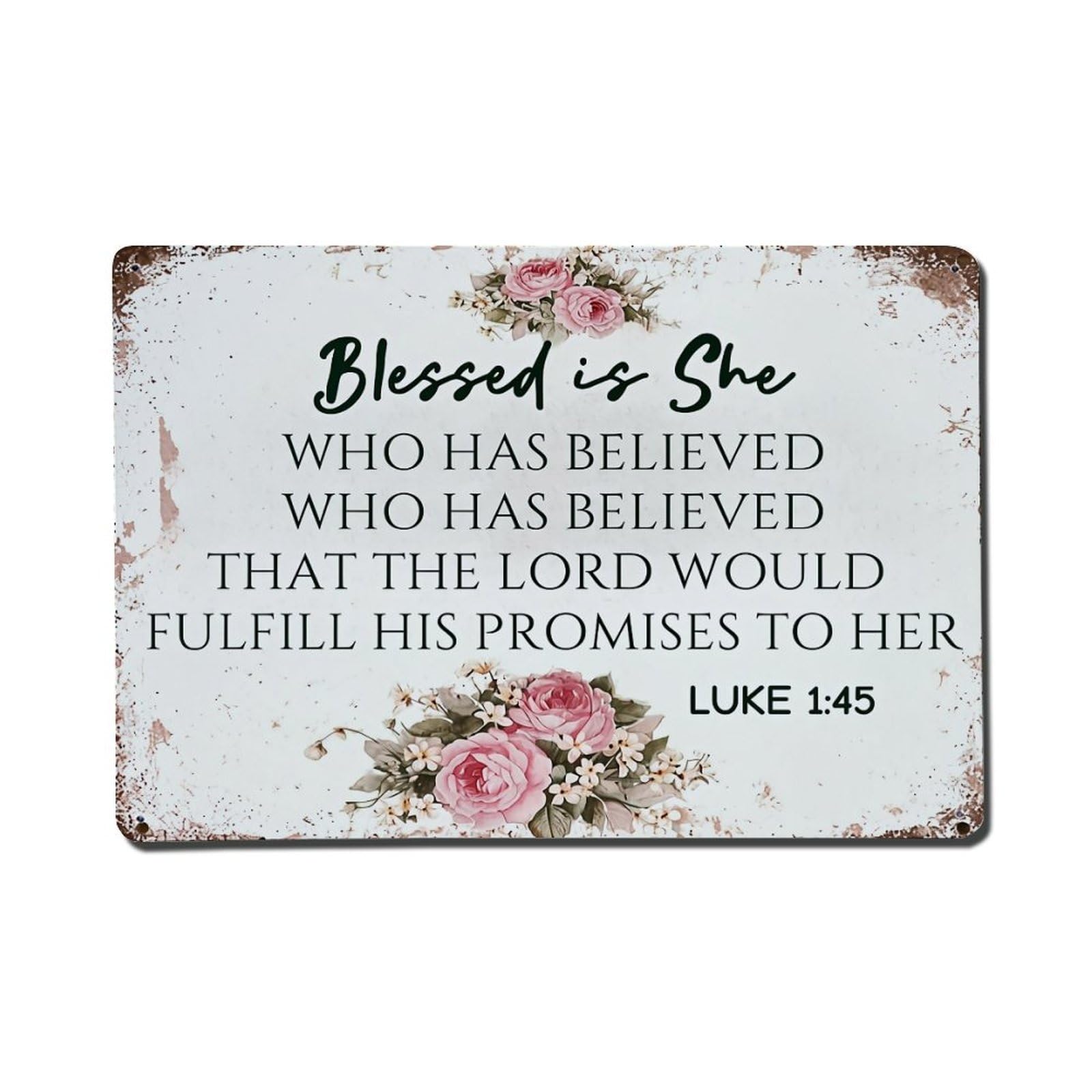 Blessed Is She Floral Scripture Print Metal Tin Sign Plaque