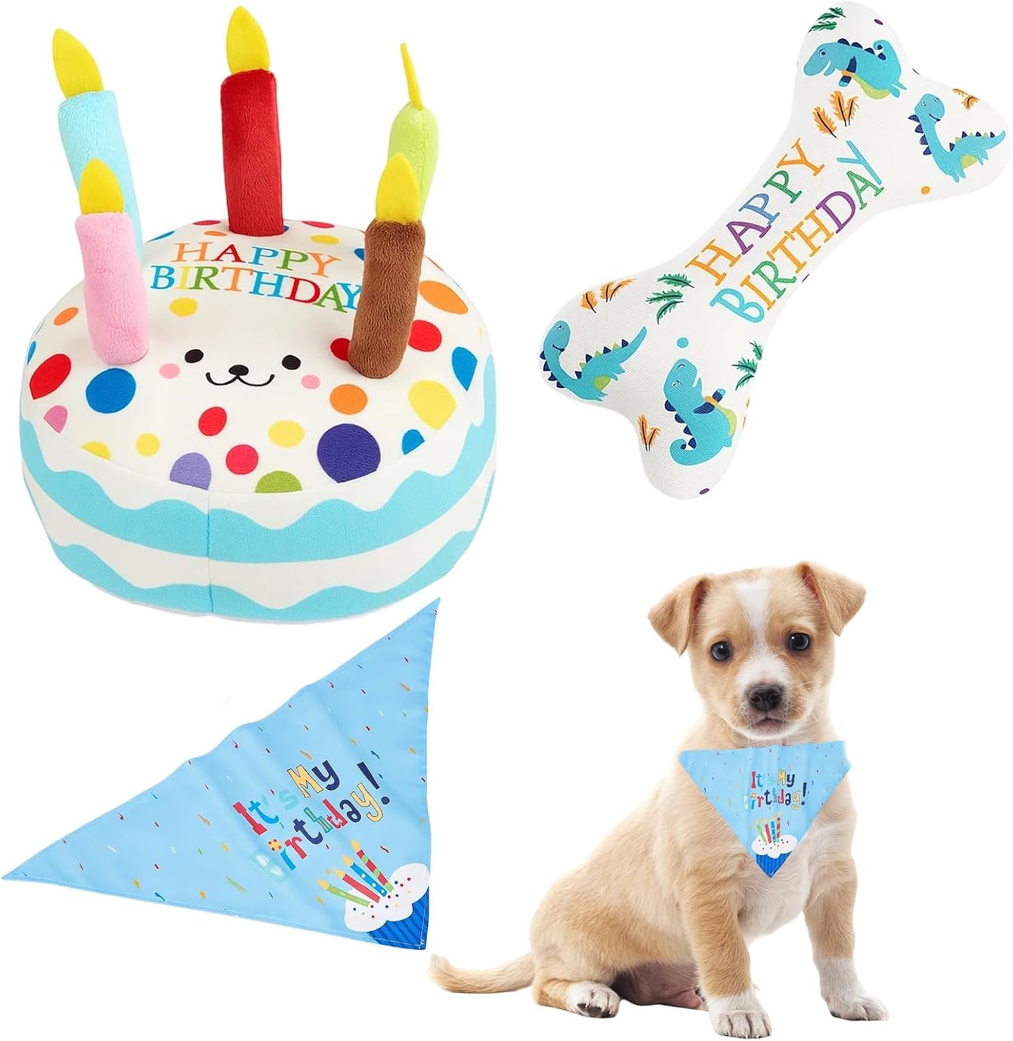 WaaRiuQ Dog Birthday Cake Toy Set, 3 Piece Plush Dog Birthday Gifts for — free download
