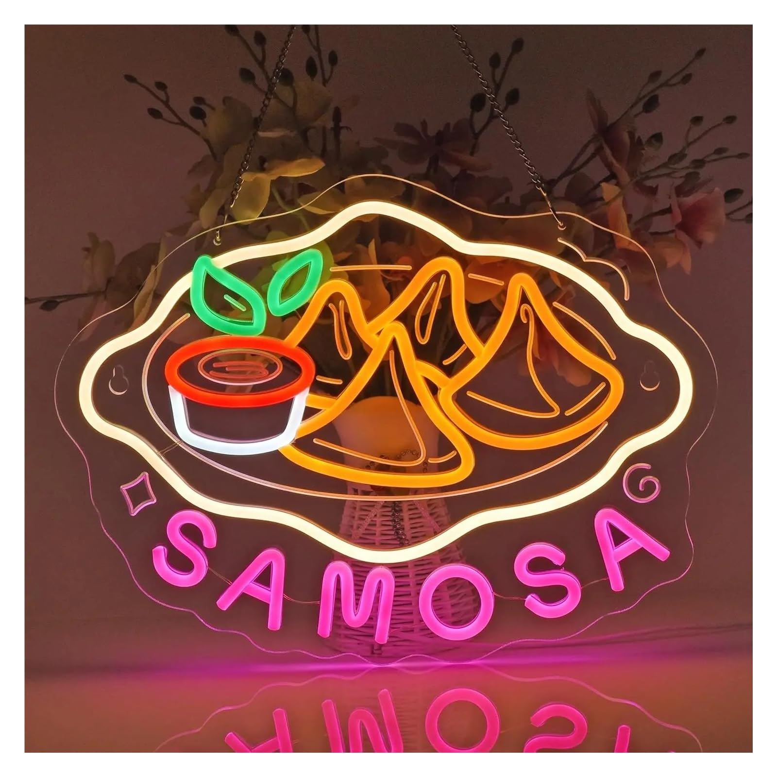 SHOUXI Sign Lamp Neon Wall Decor Sign Samosa for Indian Restaurants/Spice Markets/Snack Shops/Kitchens Dimmable 16.14x12.21 Inch