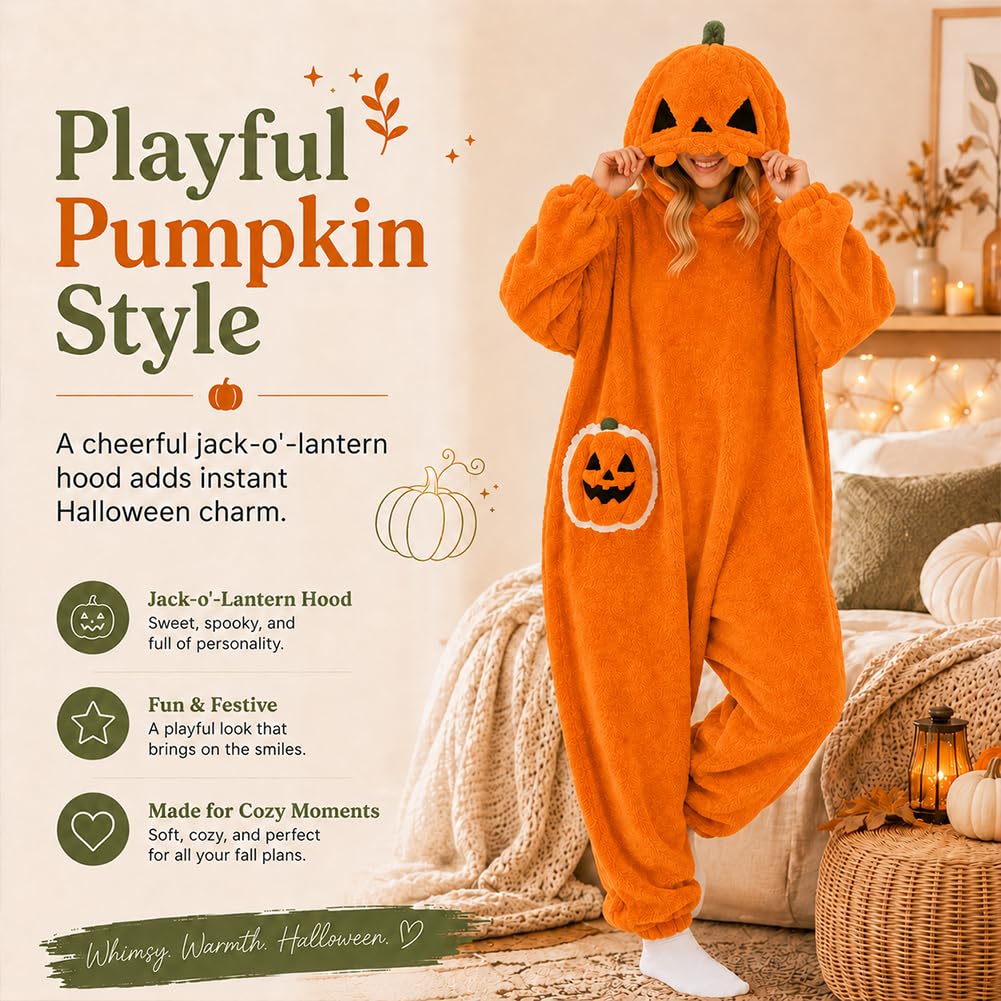 Disfraz de calabaza para adultos, pijama de felpa con capucha para Halloween