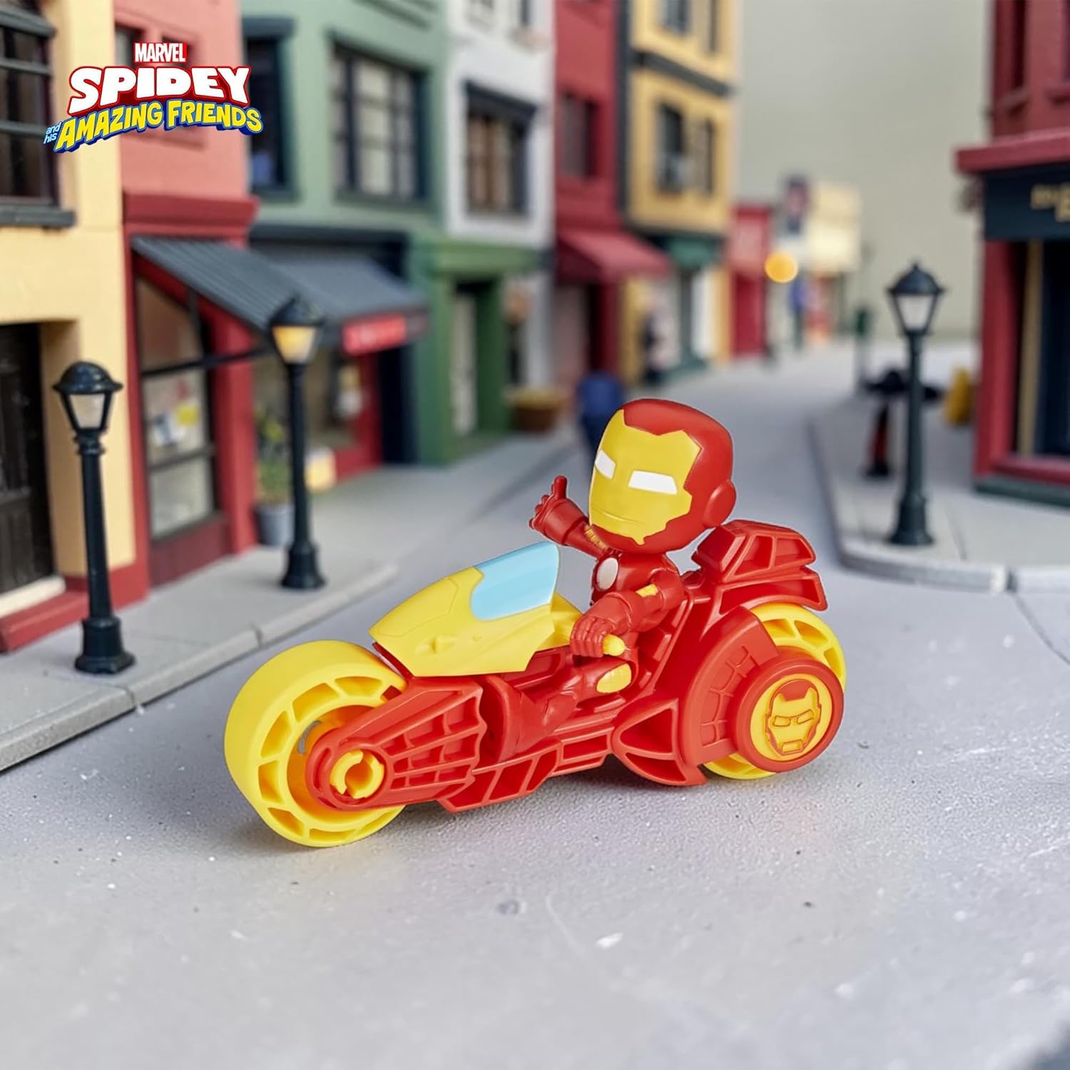 Spidey and His Amazing Friends, Iron Man Action Figure & Toy Motorcycle Playset, Marvel Super Hero Preschool Toys for Kids 3 and Up