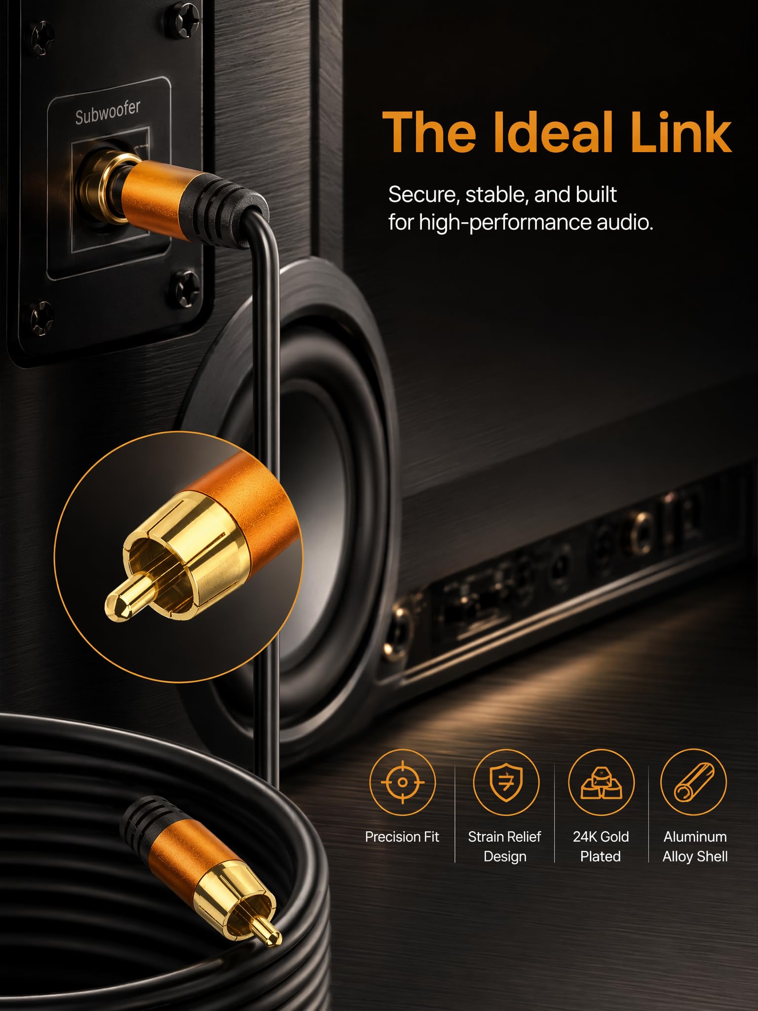 Cable de audio coaxial digital de 75 pies, 1RCA macho a 1RCA macho, cable de subwoofer RCA para subwoofer, cine en casa, video/audio subwoofer cámara de estacionamiento de visión trasera