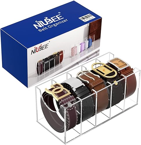 Miniatura 4 de Organizador de cinturón NIUBEE, soporte acrílico para guardar cinturones en el armario, caja de exhibición de 5 compartimentos para corbata