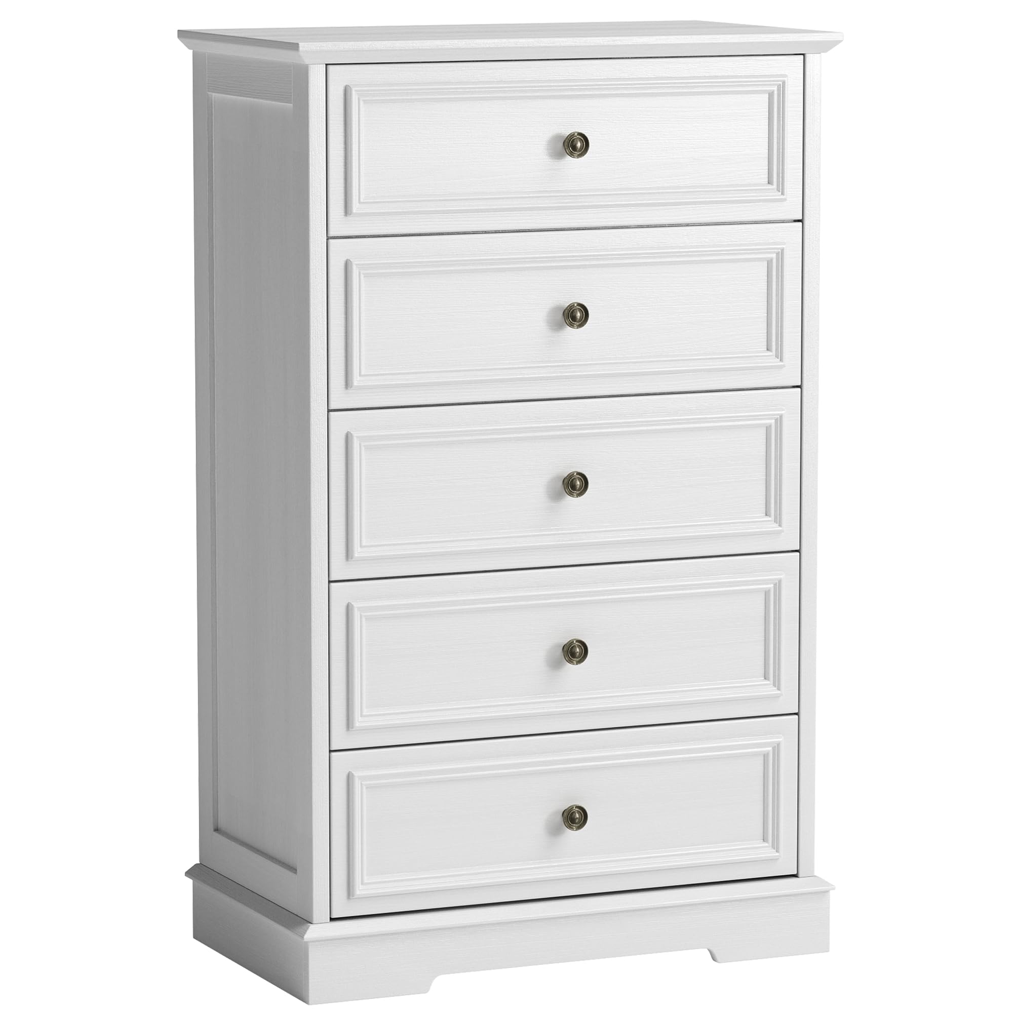 white dresser for bedroom, 44" tall 5 drawer dresser, wooden chest of drawers with large storage, vertical dressers for closet, living room, hallway