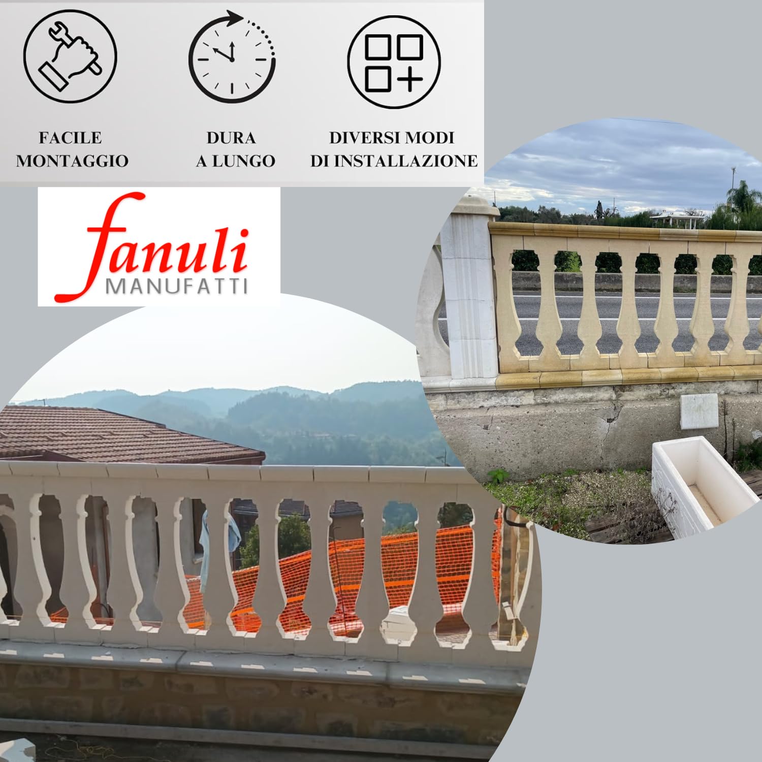 Fanuli Manufatti Ringhiera in Cemento per Esterni Modello Vecchia Leuca – Balaustra Componibile 25x25 per Recinzione Giardino, Balcone e Terrazzo – Ideale per Fai da Te e Ristrutturazioni (Bianco)