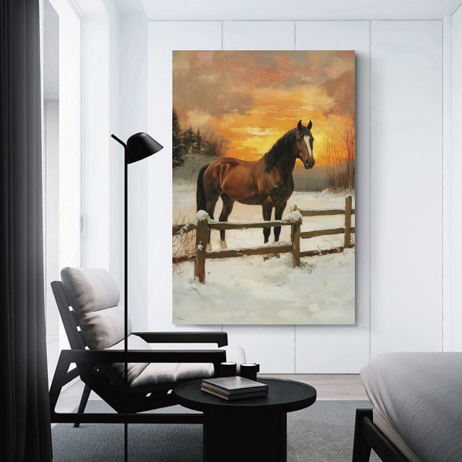 Junmoney Unframe-Style-6 Canvas Art Print Horse In Winter Sunset, 12X18inch(30X45cm), For Office, Study Or Home Workspace, Wall Art That Adds Style To Work Areas