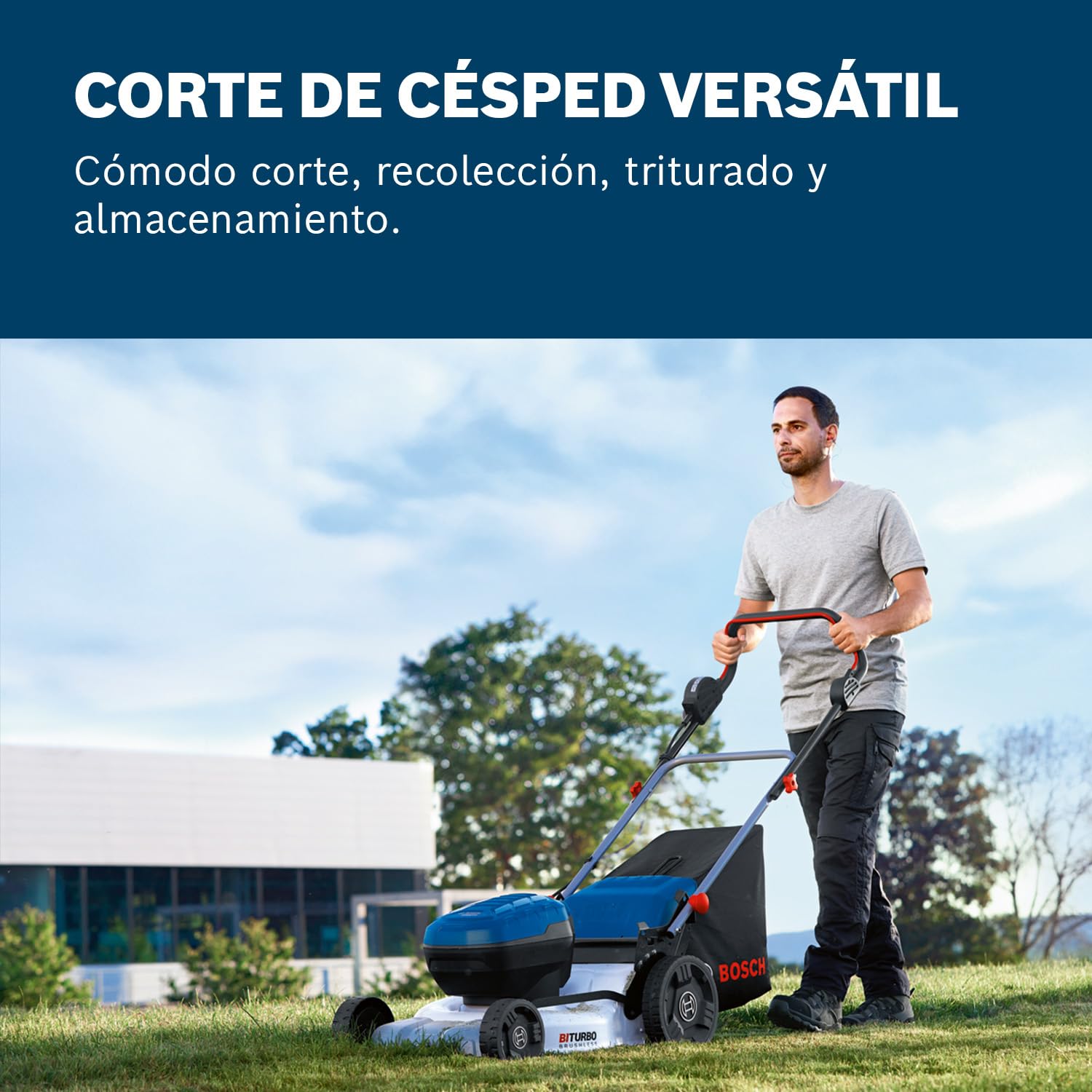 Bosch Professional 18V cortacésped a batería GRA 18V2-46 sin bat./carg. | Ancho de corte de 46 cm, 6 alturas y cesto de 60L. Incluye tapón de triturado