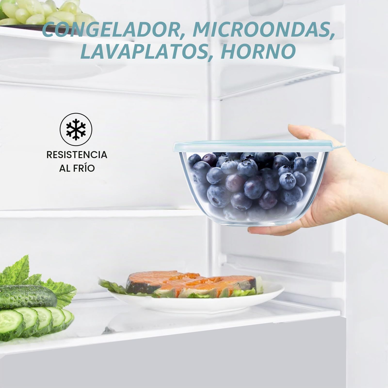Luvan Juego de 3 Cuencos de Vidrio para Mezclar con Tapa (4.2L, 2.5L,1L),Ensaladeras Redondas Grandes para Cocina, Ideal para Almacenar Alimentos, Cocinar, Hornear, Preparar, Apto para Lavavajillas