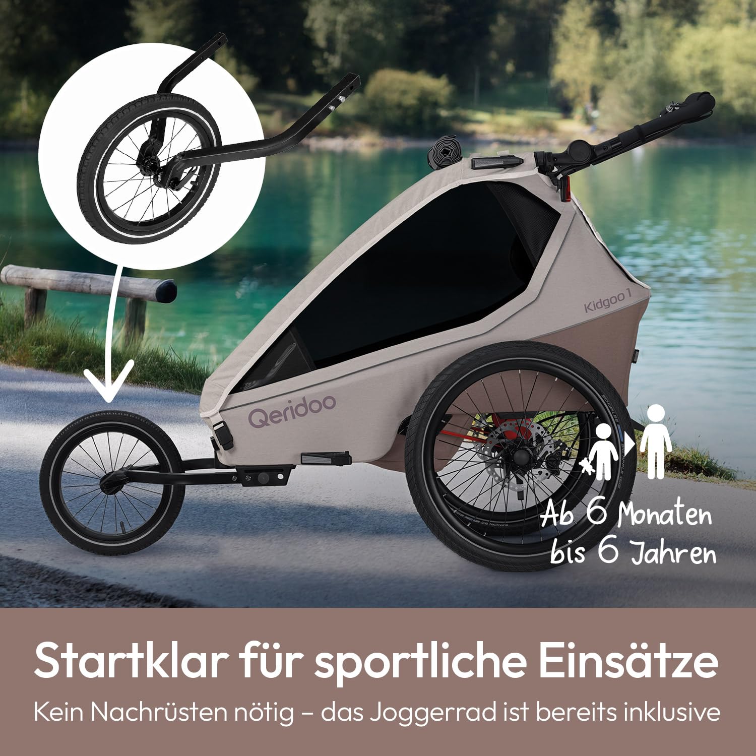 Qeridoo Kidgoo 1 Pro Gen 2 Kinderfahrradanhänger | Premium Fahrradanhänger Kinder mit Scheibenbremse & Joggerrad | Multifunktionaler Fahrrad Anhänger | Komfort & Sicherheit für Alltag & Abenteuer