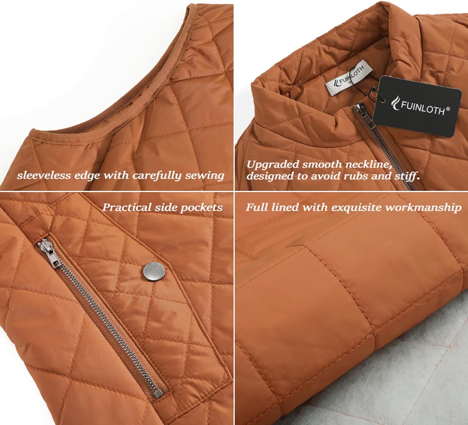 Fuinloth Women's Lightweight Warm Puffer Quilted Vest - 4-Pockets Stand Collar Zip Gilet, Fall Winter Outerwear - Image 5