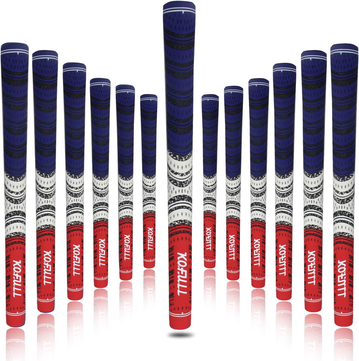 Kofull Multi Soft Rubber Compound Golf Grips for Golf Club, Set of 13, Unique Red/White/Blue Mixed Standard Size, Strong Anti-Slip