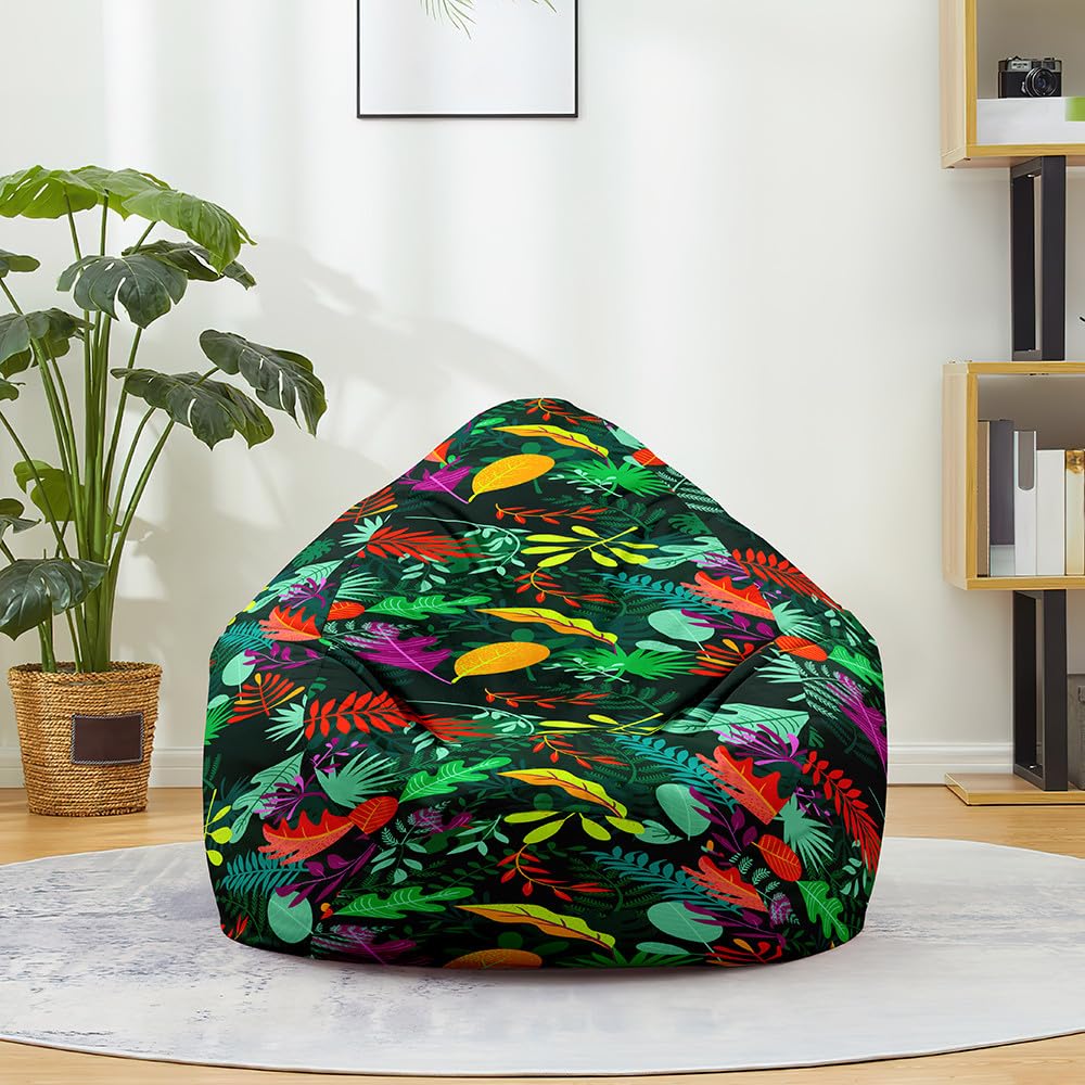 Odot 3D Plant Print Bean Bag No Filler, Soft Gaming Bean Bag Chair, Comfortable Washable Cover for Adult Teenagers Outdoor Livingroom Garden Bedroom Playroom Dorm (Colorful,80x90cm)