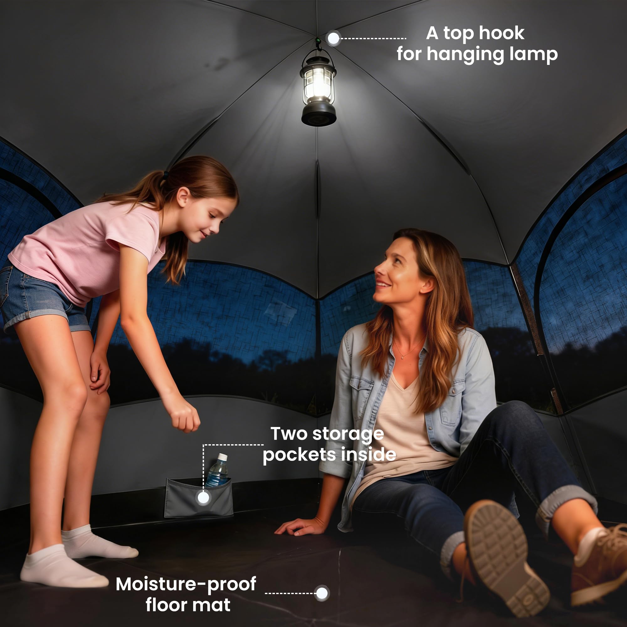 Tienda de campaña instantánea de Doble Capa Outsunny con Cubierta Impermeable, Tienda Domo Hexagonal para 4 Personas, Refugio de Camping portátil con Suelo Cosido y Bolsa de Transporte, Ideal para