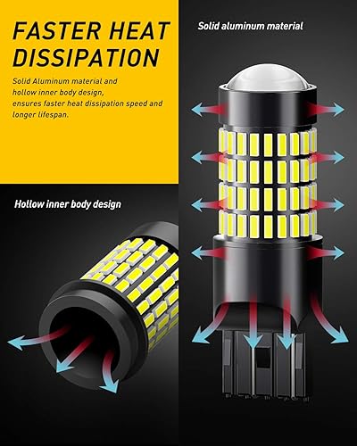 Miniatura 35 de Auxito Focos LED 3157 mejorados, rojo, 500% más brillantes, 3056, 3156, 3057, 4157, chip 102-SMD, proyector para luces de freno, freno trasero