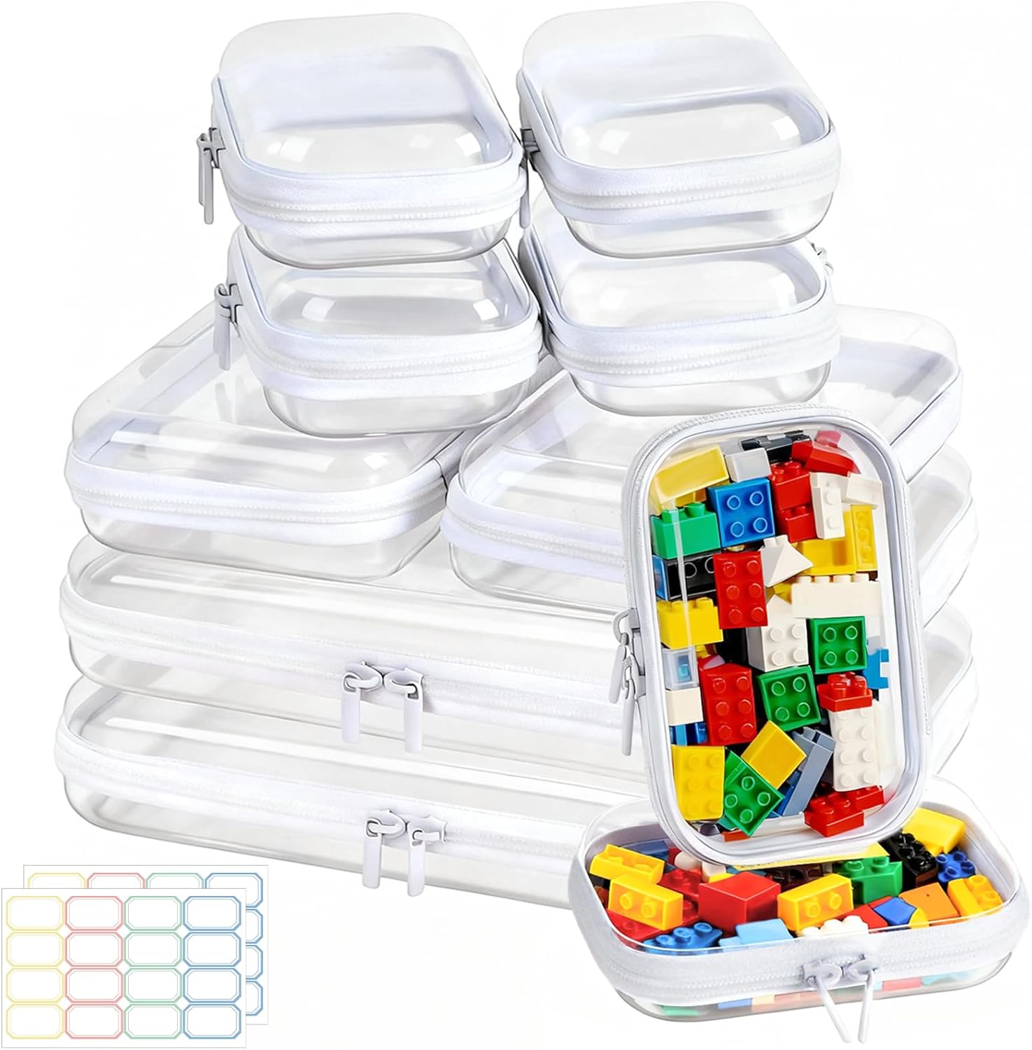 AOBOPLE 10 Pack Clear Hard Shell Zipper Case,Waterproof Toiletry Cosmetic Bag,Toy Organizers and Storage Box,Diaper Bag Organizer,Pencil Case,Clear Plastic Zipper Pouches for Office Home Storage