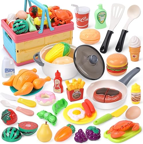 Miniatura 7 de HOLYFUN Juego de cocina para niños, juego de cocina para niños pequeños con sonido y luz, estufa de cocina con vapor, fregadero