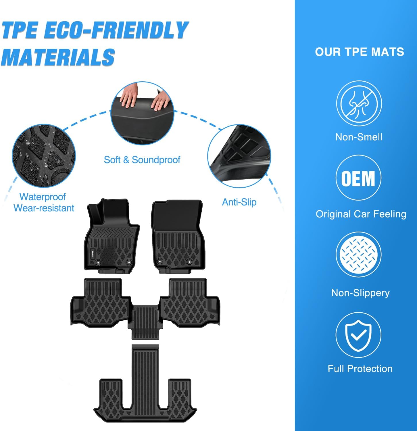 Nilight TPE Floor Mats for Mazda CX-90 & CX90 PHEV 7 Seats 2024 2025 2026 All Weather Custom Fit Heavy Duty Floor Liners - Image 3