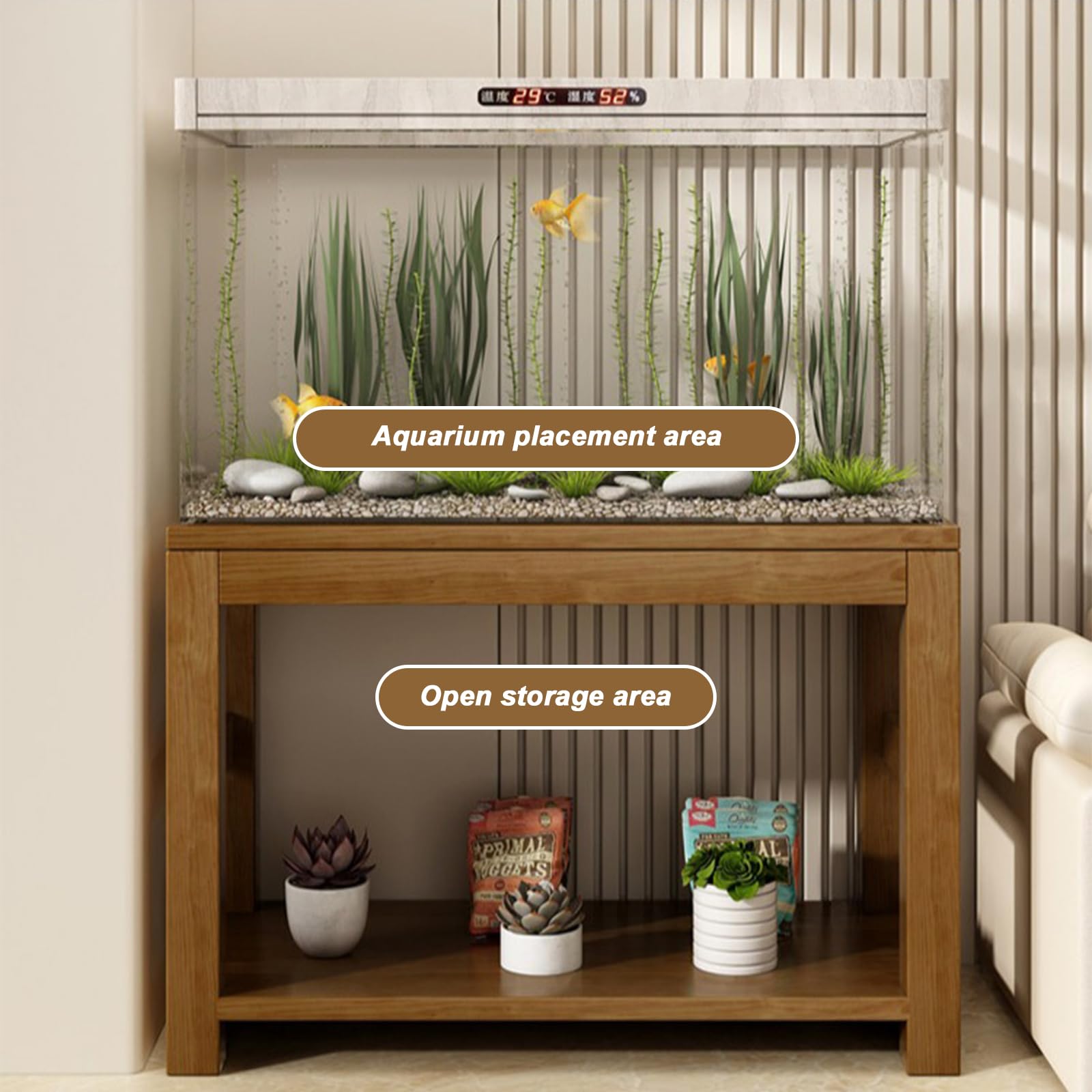 Aquarienunterschrank Aus Massivholz (für 20–50 Gallonen) Mit Zwei Ablageebenen Zur Aufbewahrung Von Zubehör – Auch Als Unterschrank Für Reptilien- Und Schildkrötenbecken Geeig Natural Wood 70*35*62cm