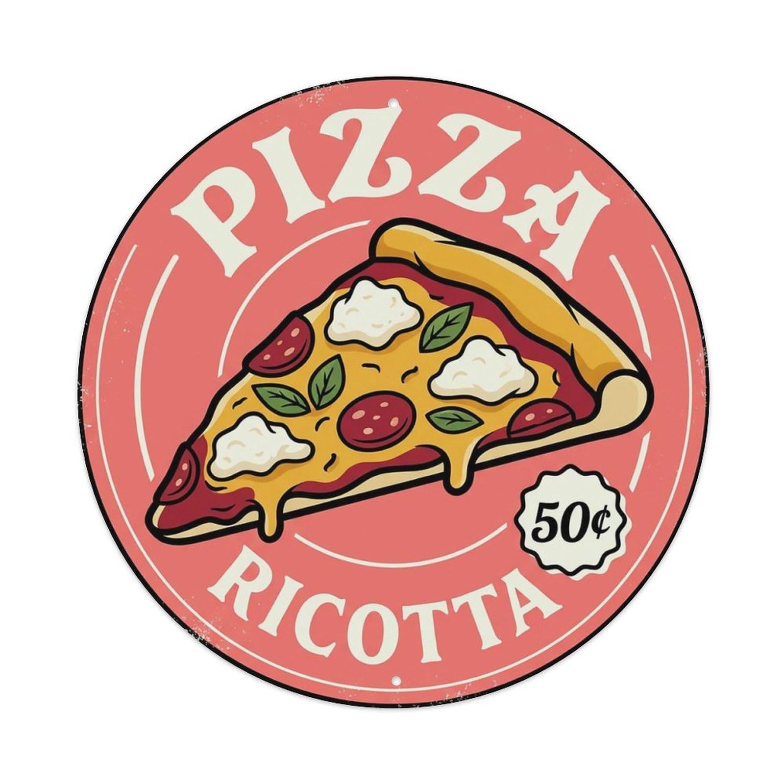 Huiyhb 8X8inch(20X20cm) Vintage Pizza Slice Italian Traditional Cuisine Ricotta Metal Tin Sign