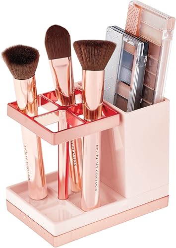 Miniatura 4 de mDesign - Soporte decorativo de plástico para cepillo y pasta de dientes, organizador dental con 5 compartimentos para el mueble de baño y el