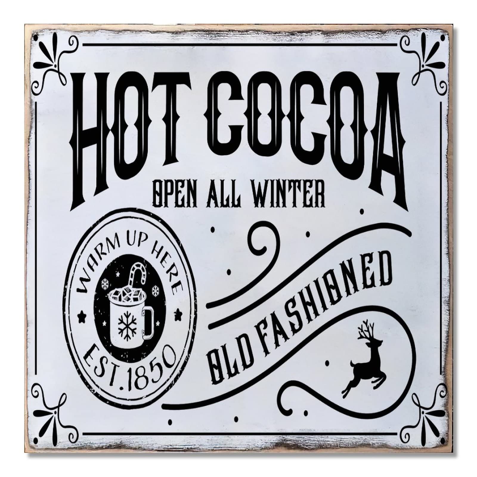 Plaque de Noël Hot Cocoa suspension bois pour porche et maison de ferme