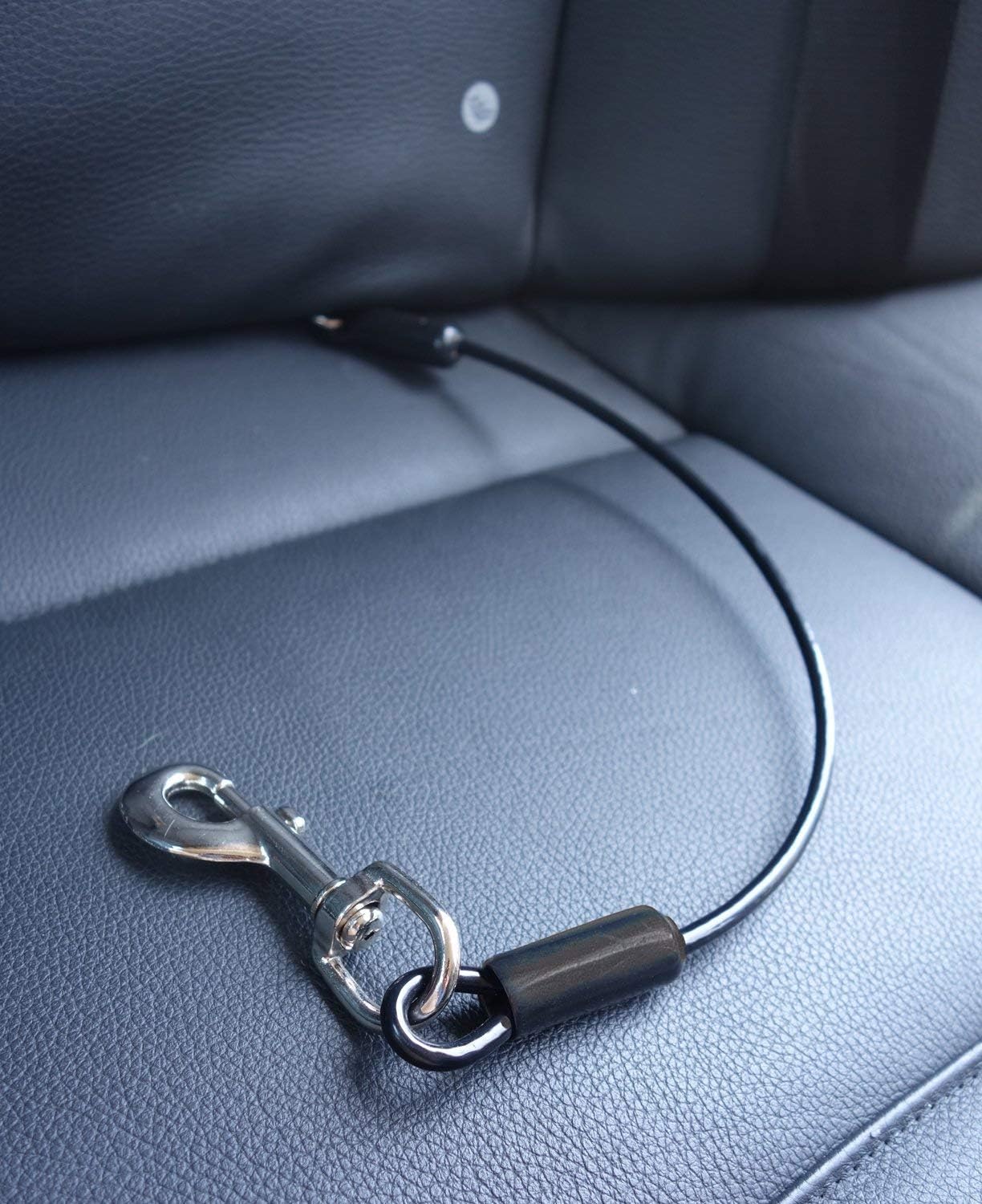 Leash Boss Dog Car Seat Belt Restraint - No-Chew Heavy Duty Car Seatbelt for Pets - 5 Sizes - Coated Steel Rope to Prevent Chewing (16 in) - Restraints for Dogs in Cars - Dog Seat Belt for Car