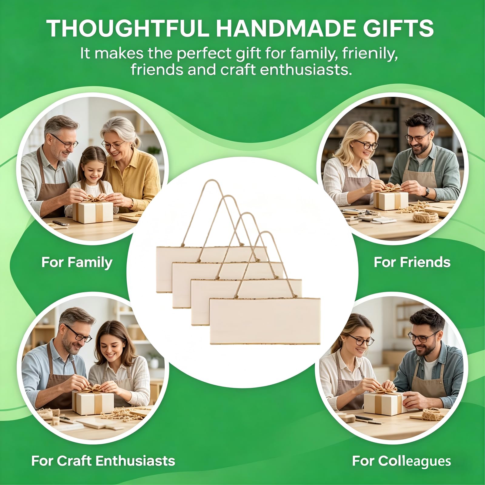 Pack de 4 Cartel Madera Colgante de Boj Macizo 25x10x1cm Letreros de Madera sin Terminar Placas para Manualidades Pirograbado y Grabar a Láser para Bodas, Jardines y Decoración Navidad
