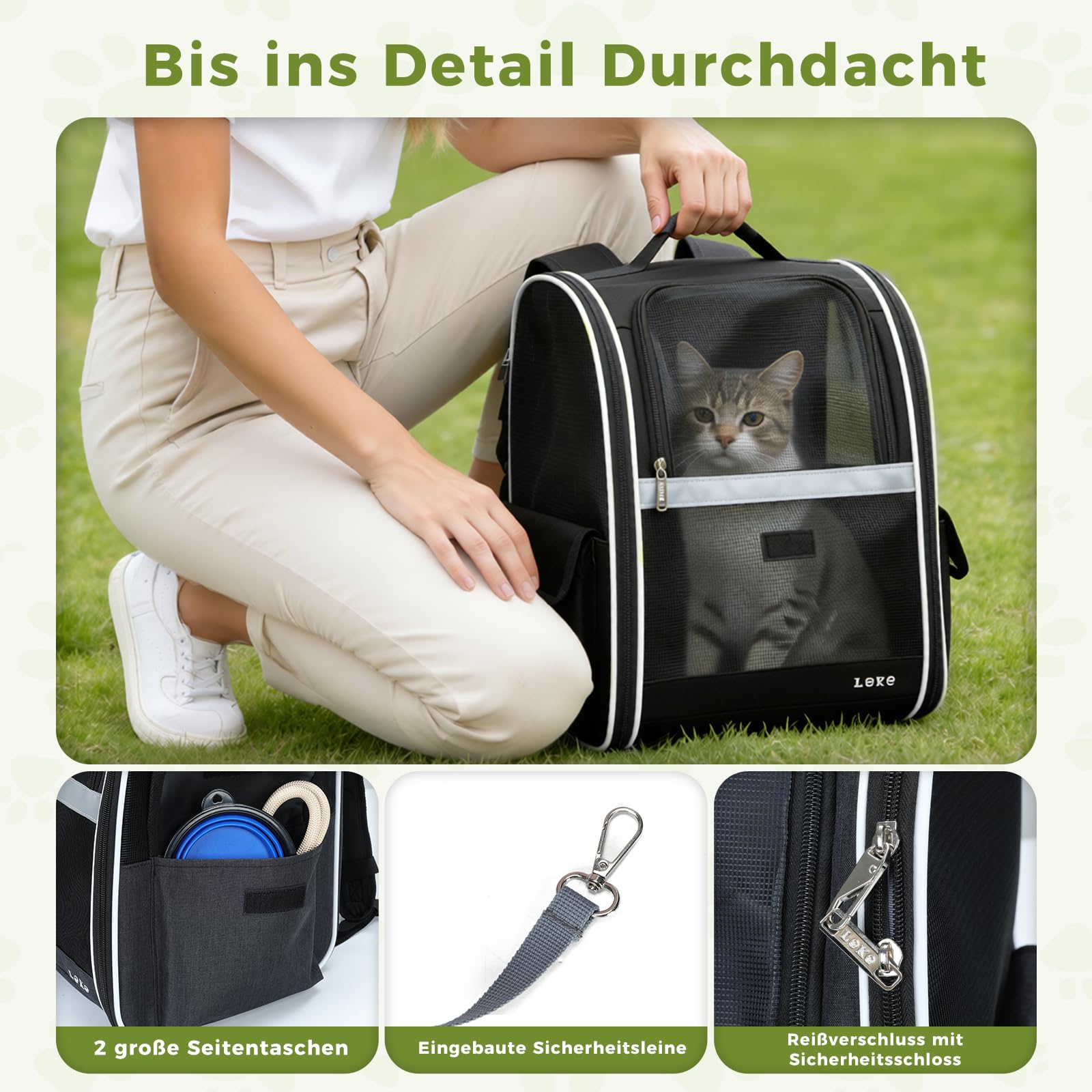 Lekesky Katzen Rucksack Hunderucksack für Mittel/Kleine Haustiere(2-8KG), KatzenRucksack mit Netzfenster für Wandern, Reisen, Outdoor (Schwarz, M)
