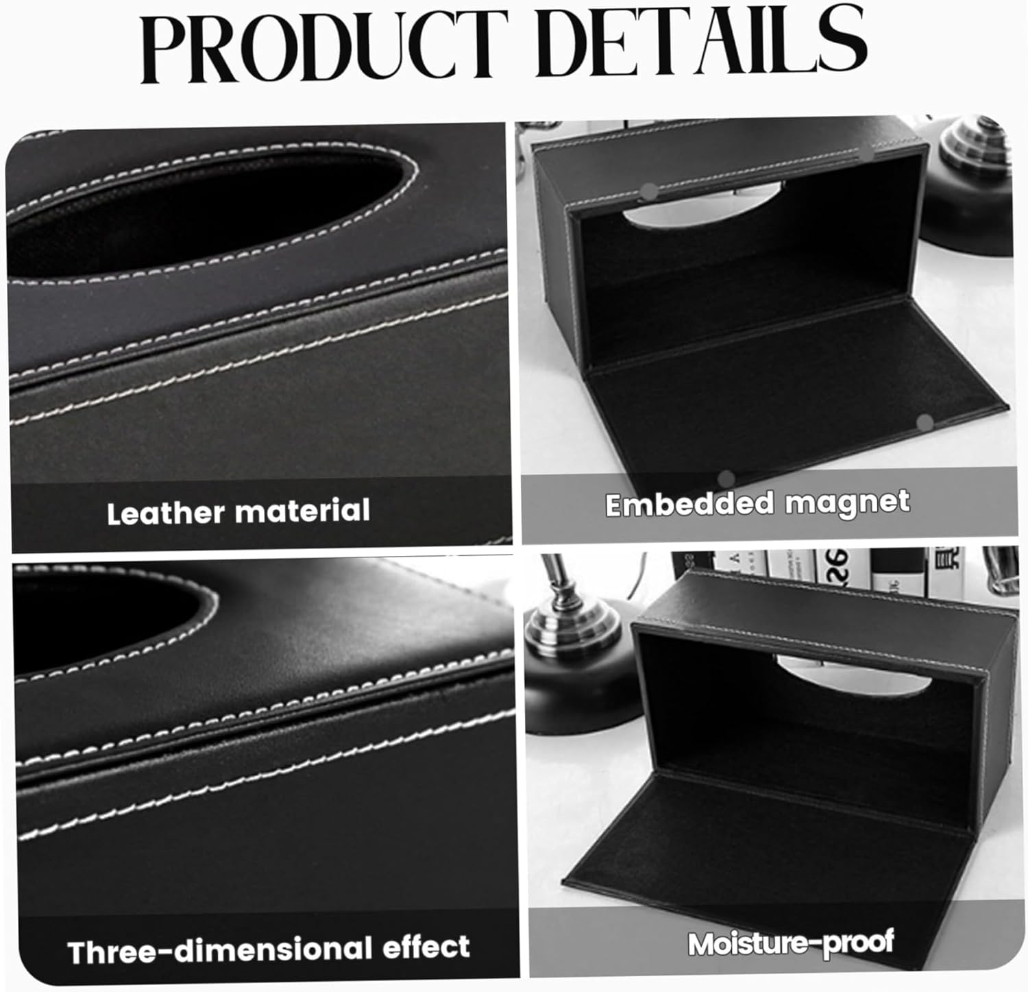 Tissue Box Holders Tissue Box Cover Rectangular Moisture-Proof Black with Magnetic Bottom Napkin Holder Fun Bathroom Decor