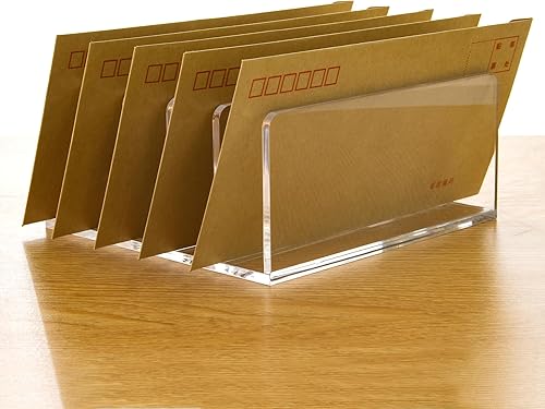 Miniatura 4 de Soporte de correo de acrílico transparente con 5 compartimentos, clasificador vertical de letras y organizador de escritorio multifunción para