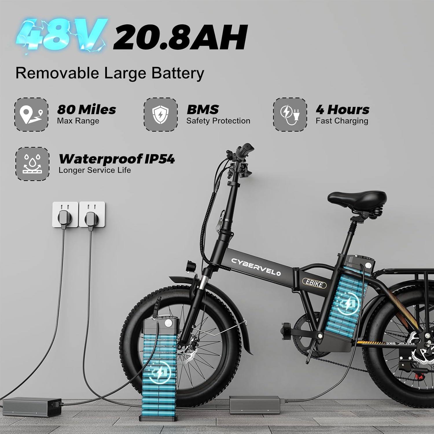 1000W Folding Electric Bike for Adults,75+ Miles,30+MPH,48V 20.8Ah Removable Battery,20" Fat Tire Electric Bike,Front Suspension 7-Speed Commuter Ebike,UL Certified