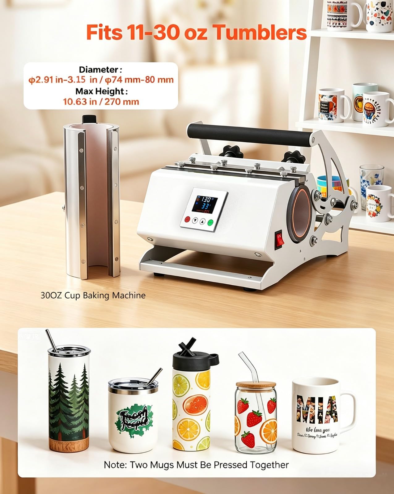 Pressa di Calore per Bicchieri 11~30 OZ 220V Pressa a Calore per Tazze Sublimazione Bicchieri Dritti Tazze Bottiglie d'Acqua Stampa per Tazze in Ceramica Bicchieri in Acciaio Inossidabile A