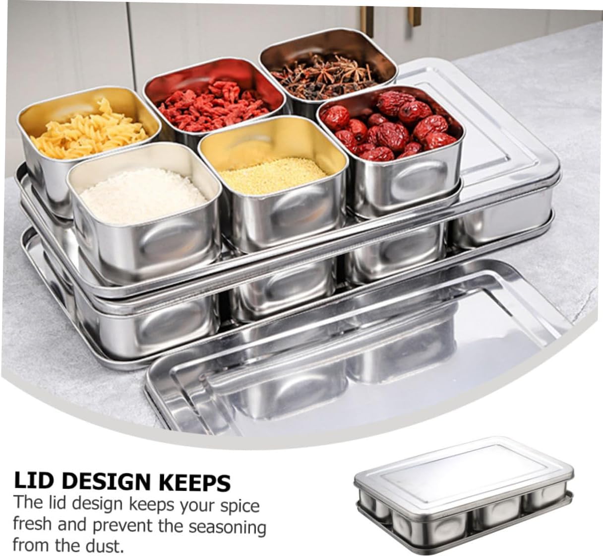 2 Sets Seasoning Box Condiment Jar Kitchen Gadget Salt Shaker with Lid Metal Jars Metal Tins with Lids Camping Seasoning Containers Pots Square Spices Stainless Steel (Silv