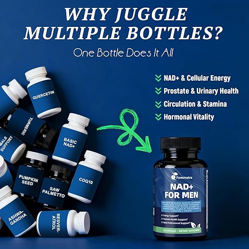 Miniatura 4 de Suplementos NAD+ para hombres con palma enana americana Energía celular todo en uno, apoyo de próstata y suplemento de óxido nítrico con