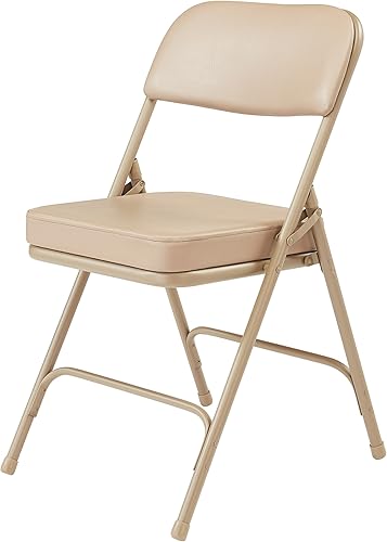 Miniatura 5 de Paquete de 2 sillas plegables tapizadas de alta calidad con marco de metal y asiento acolchado de tela, capacidad de 300 libras (beige)