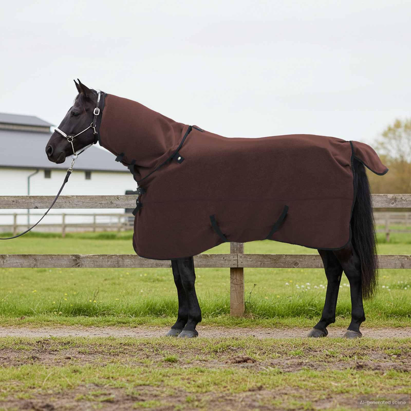 Manta para caballo, 135 cm, poliéster, transpirable, ligera, para entrenamiento, establo y transporte, sin cubierta para el cuello, color marrón oscuro