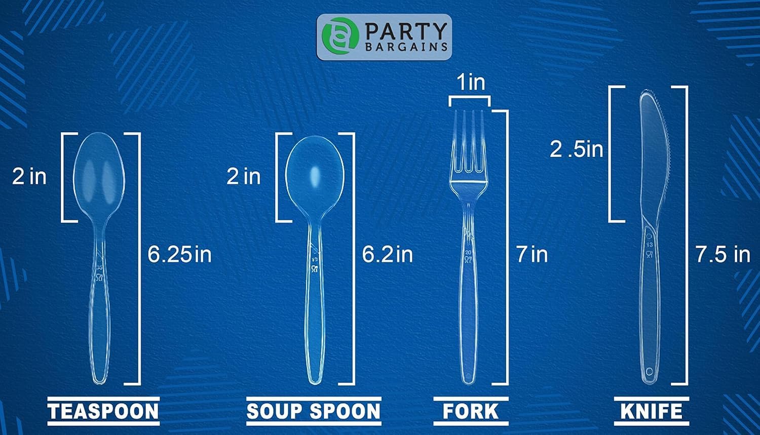 Party Bargains Disposable Cutlery Set Color: Clear Sapphire 800 Pcs: 200 Teaspoons, 200 Soupspoons, 200 Knives, 200 Forks, Heavy Duty Disposable Silverware Utensils Set for Wedding, Buffet, Luncheon