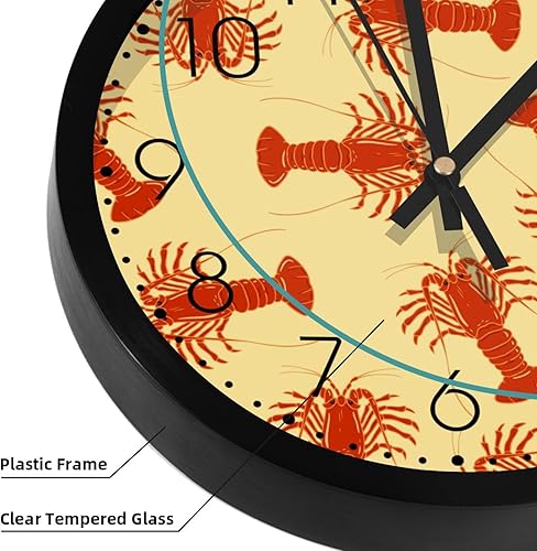 Miniatura 3 de Reloj de pared, diseño de langosta de 9.8 pulgadas, silencioso, sin tictac, fácil de leer, moderno, decorativo, para el hogar, oficina, escuela