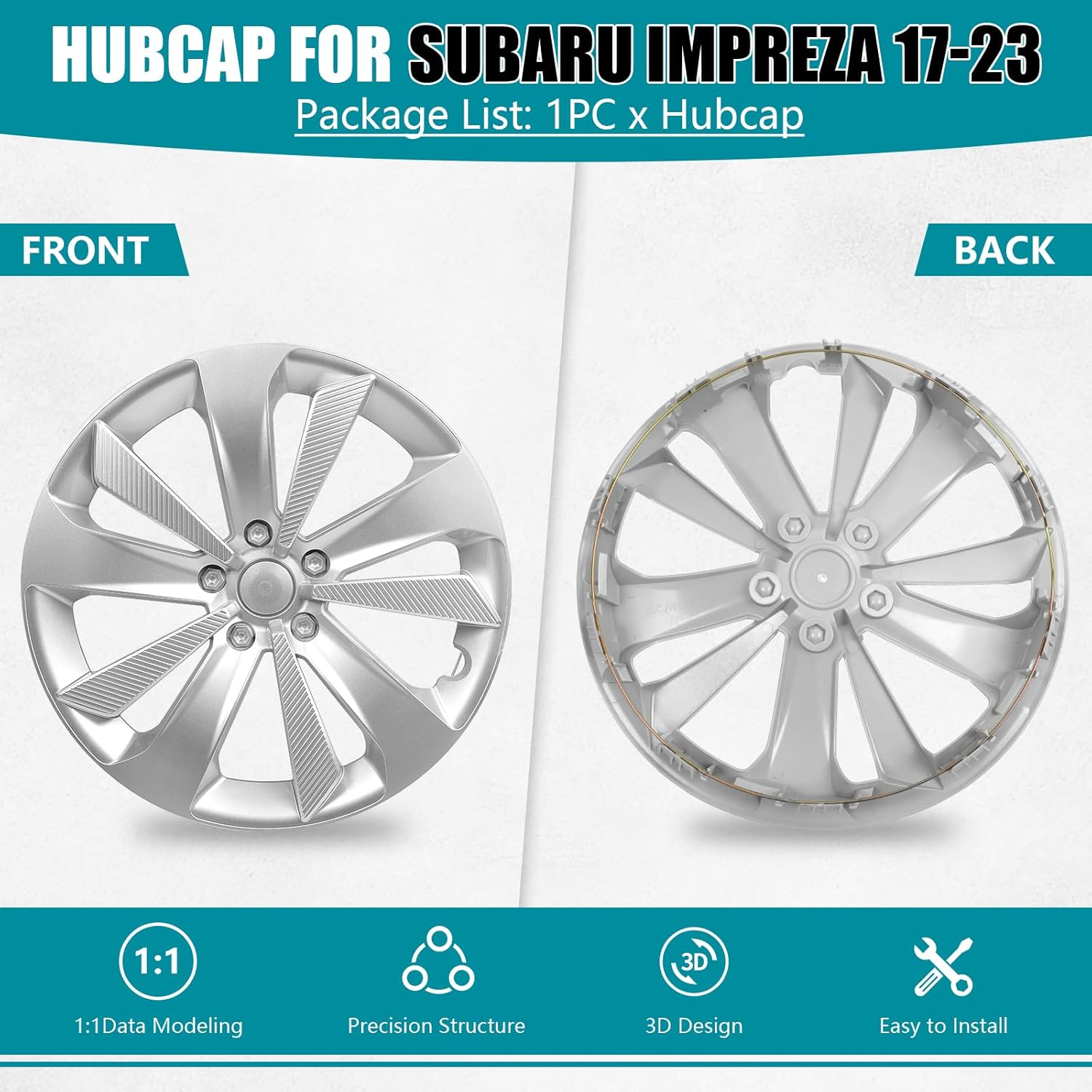 Hubcap Wheel Hub Cover for Subaru Impreza 2017 2018 2019 2020 2021 2022 2023 Accessories, OEM Style Custom Replacement Wheel Cap Tire Hub Lossless Installation Hub Cap, Chrome Plated Silvery 16 Inch